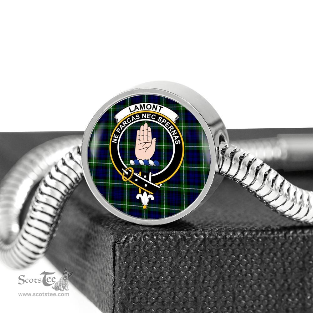 Scottish Lamont Modern Clan Tartan Bracelet - Round Shape Pendant Scottish Plaid Tartan Plaid