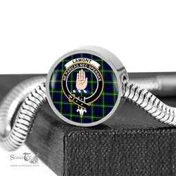 Scottish Lamont Modern Clan Tartan Bracelet - Round Shape Pendant Scottish Plaid Tartan Plaid