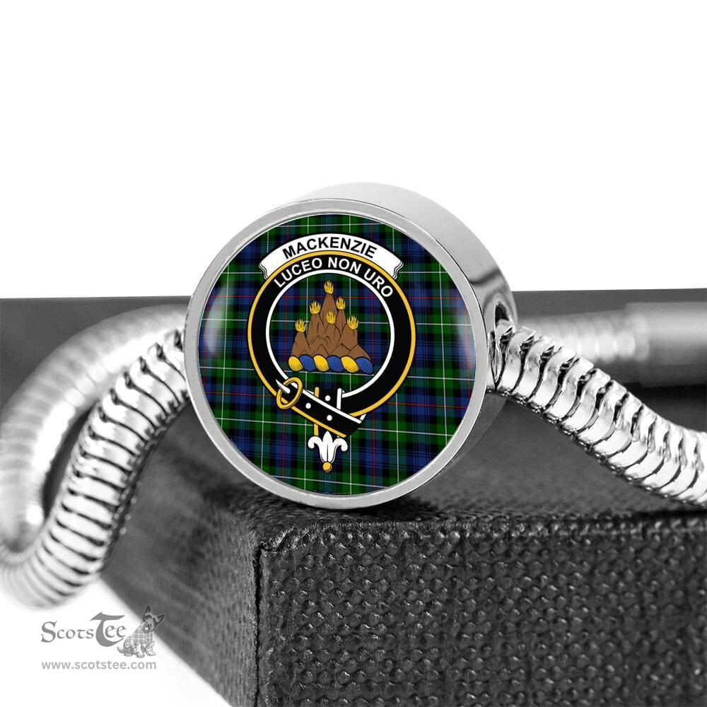 Scottish Mackenzie Modern Clan Tartan Bracelet - Round Shape Pendant Scottish Plaid Tartan Plaid