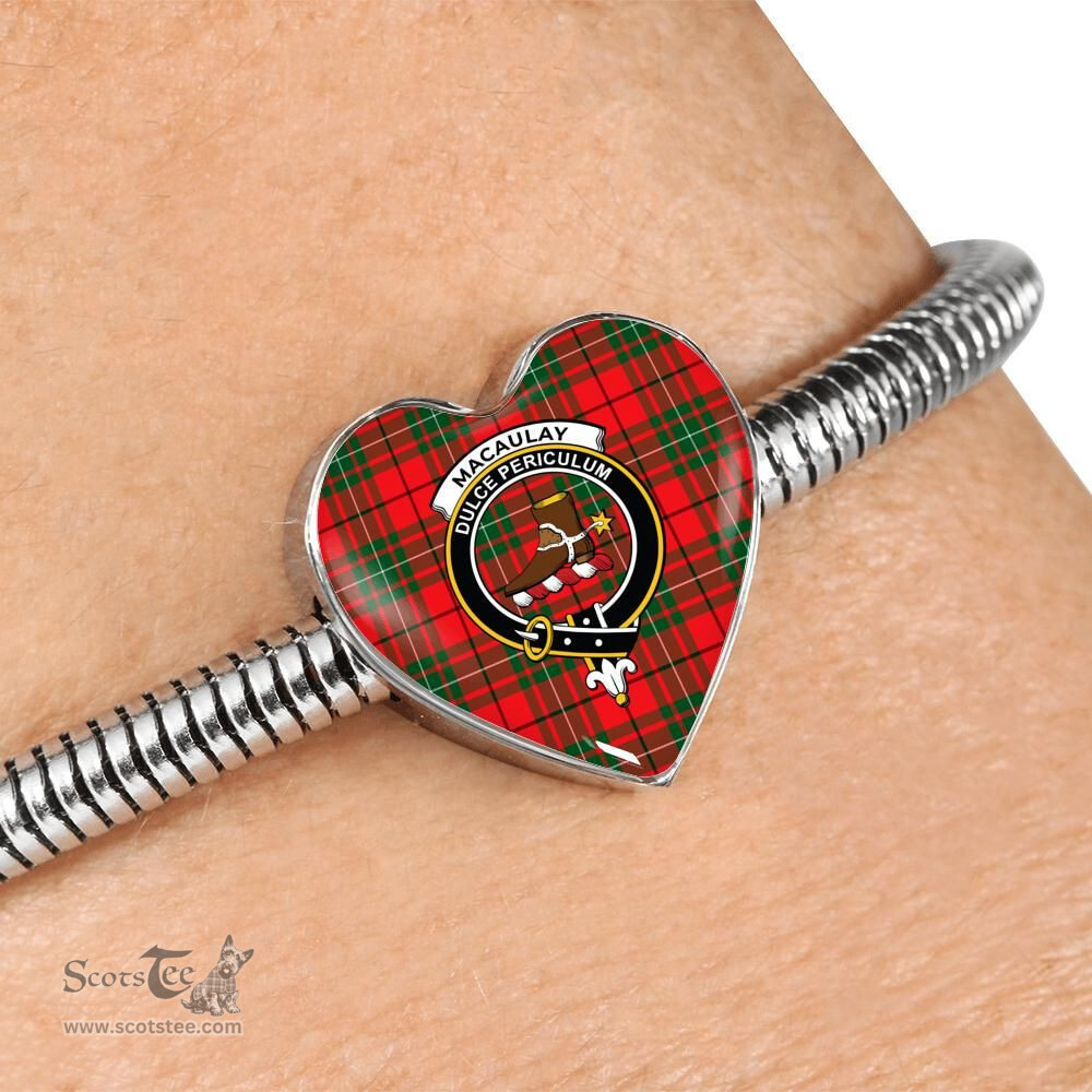 Scottish Macaulay Modern Clan Tartan Bracelet - Heart Shape Pendant Scottish Plaid Tartan Plaid
