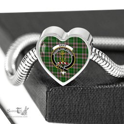 Scottish Gray Hunting Clan Tartan Bracelet - Heart Shape Pendant Scottish Plaid Tartan Plaid
