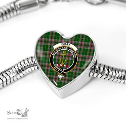 Scottish Gray Hunting Clan Tartan Bracelet - Heart Shape Pendant Scottish Plaid Tartan Plaid