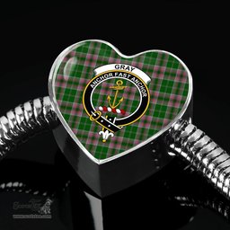 Scottish Gray Hunting Clan Tartan Bracelet - Heart Shape Pendant Scottish Plaid Tartan Plaid