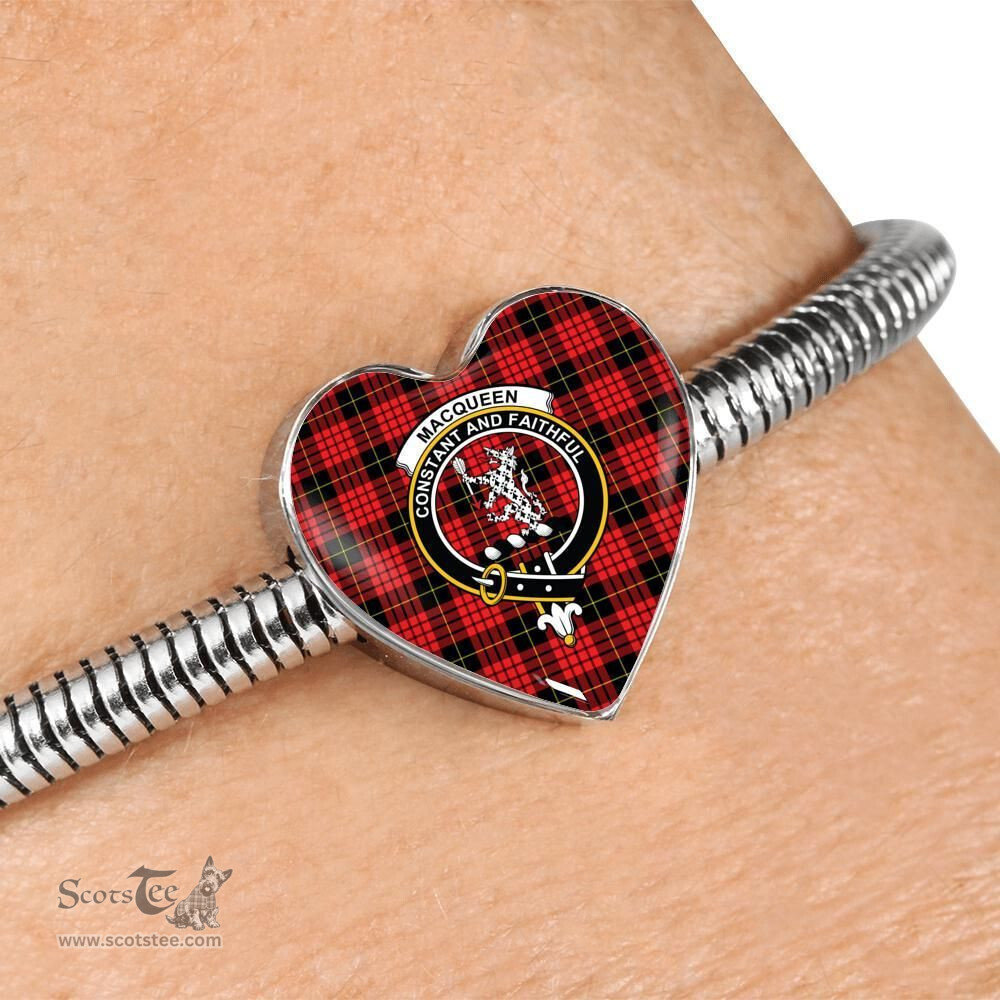 Scottish Macqueen Modern Clan Tartan Bracelet - Heart Shape Pendant Scottish Plaid Tartan Plaid