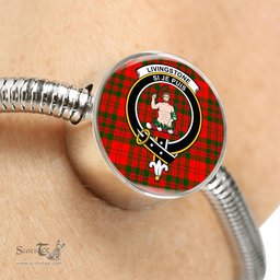 Scottish Livingstone Modern Clan Tartan Bracelet - Round Shape Pendant Scottish Plaid Tartan Plaid