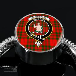 Scottish Livingstone Modern Clan Tartan Bracelet - Round Shape Pendant Scottish Plaid Tartan Plaid