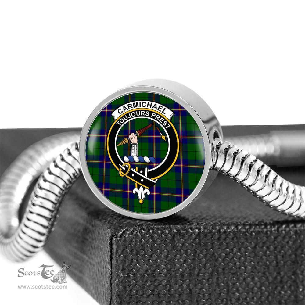 Scottish Carmichael Modern Clan Tartan Bracelet - Round Shape Pendant Scottish Plaid Tartan Plaid