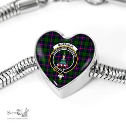 Scottish Morrison Modern Clan Tartan Bracelet - Heart Shape Pendant Scottish Plaid Tartan Plaid