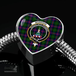 Scottish Morrison Modern Clan Tartan Bracelet - Heart Shape Pendant Scottish Plaid Tartan Plaid