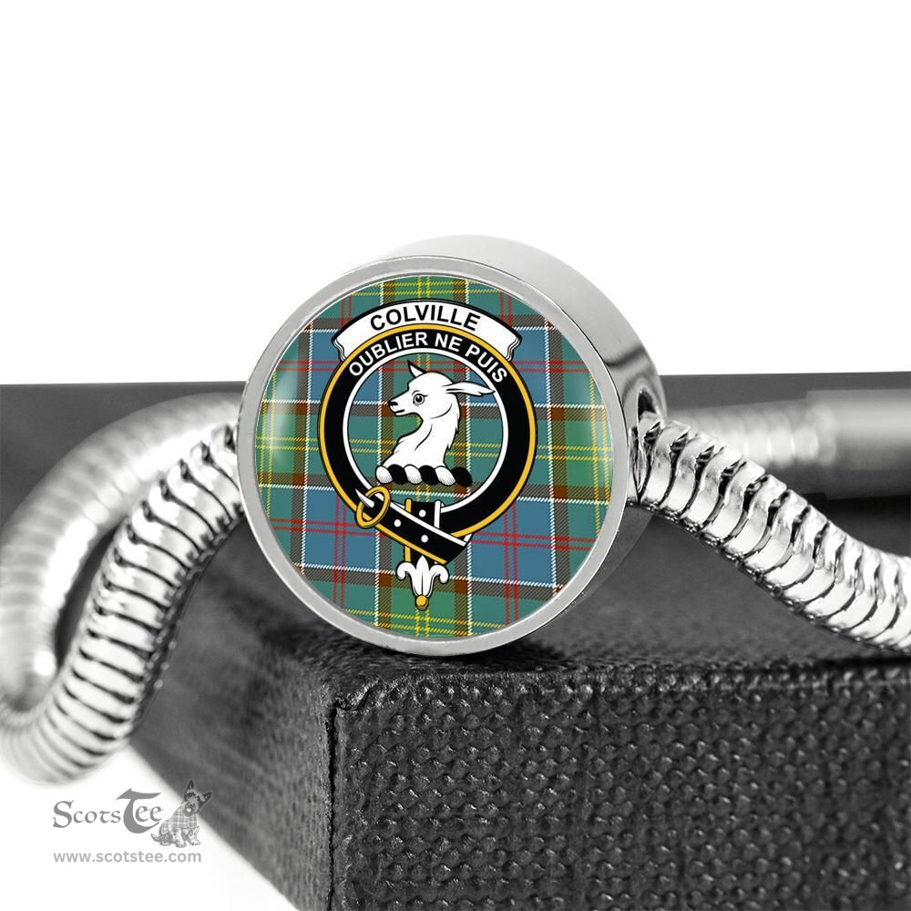 Scottish Colville District Clan Tartan Bracelet - Round Shape Pendant Scottish Plaid Tartan Plaid