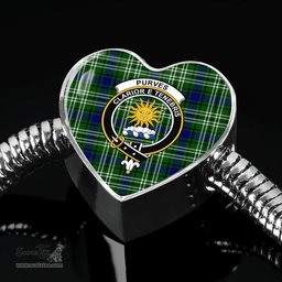 Scottish Purves Clan Tartan Bracelet - Heart Shape Pendant Scottish Plaid Tartan Plaid