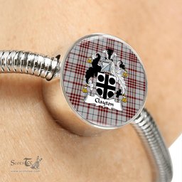 Scottish Clayton Clan Tartan Bracelet - Round Shape Pendant Scottish Plaid Tartan Plaid