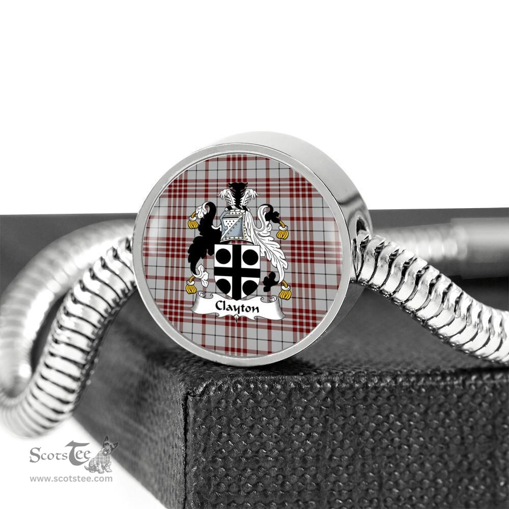 Scottish Clayton Clan Tartan Bracelet - Round Shape Pendant Scottish Plaid Tartan Plaid