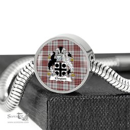 Scottish Clayton Clan Tartan Bracelet - Round Shape Pendant Scottish Plaid Tartan Plaid