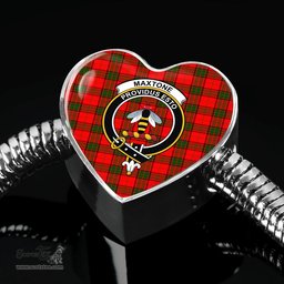 Scottish Maxtone Clan Tartan Bracelet - Heart Shape Pendant Scottish Plaid Tartan Plaid