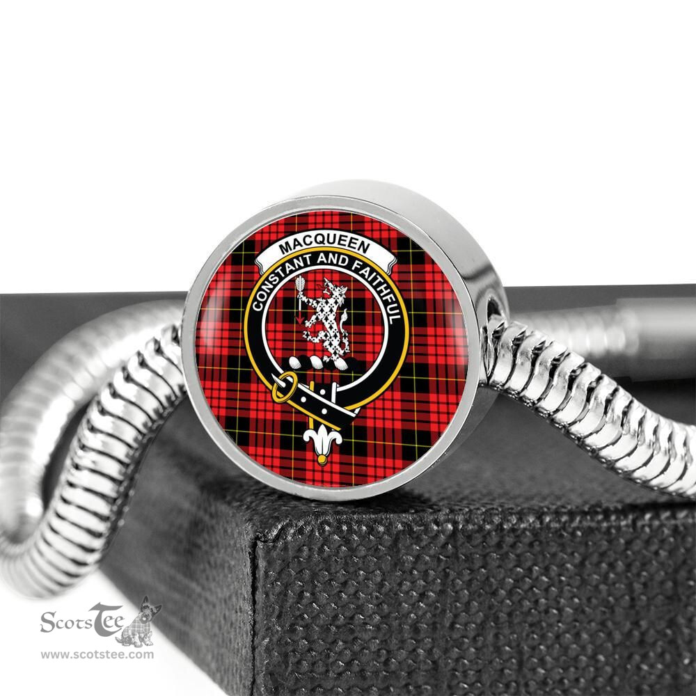 Scottish Macqueen Modern Clan Tartan Bracelet - Round Shape Pendant Scottish Plaid Tartan Plaid