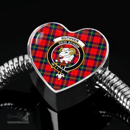 Scottish Ruthven Modern Clan Tartan Bracelet - Heart Shape Pendant Scottish Plaid Tartan Plaid