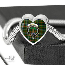 Scottish Bisset Clan Tartan Bracelet - Heart Shape Pendant Scottish Plaid Tartan Plaid