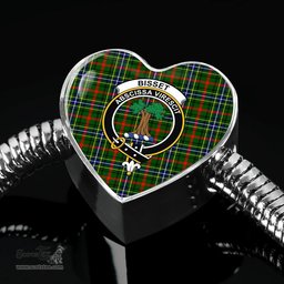 Scottish Bisset Clan Tartan Bracelet - Heart Shape Pendant Scottish Plaid Tartan Plaid