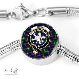 Scottish Inglis Modern Clan Tartan Bracelet - Round Shape Pendant Scottish Plaid Tartan Plaid