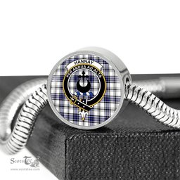 Scottish Hannay Clan Tartan Bracelet - Round Shape Pendant Scottish Plaid Tartan Plaid