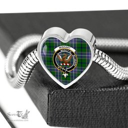 Scottish Wishart Hunting Clan Tartan Bracelet - Heart Shape Pendant Scottish Plaid Tartan Plaid