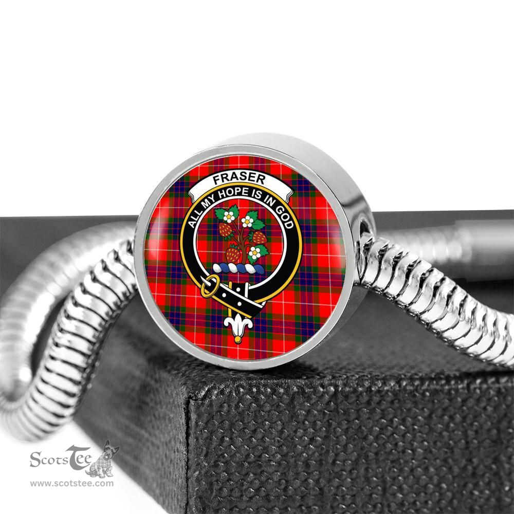 Scottish Fraser Modern  Clan Tartan Bracelet - Round Shape Pendant Scottish Plaid Tartan Plaid