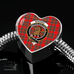 Scottish Binning Clan Tartan Bracelet - Heart Shape Pendant Scottish Plaid Tartan Plaid