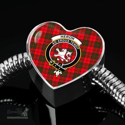 Scottish Heron Clan Tartan Bracelet - Heart Shape Pendant Scottish Plaid Tartan Plaid
