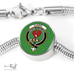 Scottish Currie Clan Tartan Bracelet - Round Shape Pendant Scottish Plaid Tartan Plaid