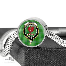 Scottish Currie Clan Tartan Bracelet - Round Shape Pendant Scottish Plaid Tartan Plaid