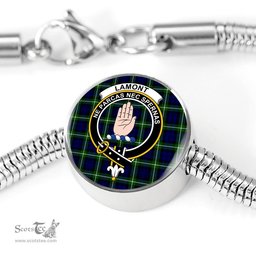 Scottish Lamont Modern Clan Tartan Bracelet - Round Shape Pendant Scottish Plaid Tartan Plaid