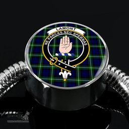 Scottish Lamont Modern Clan Tartan Bracelet - Round Shape Pendant Scottish Plaid Tartan Plaid