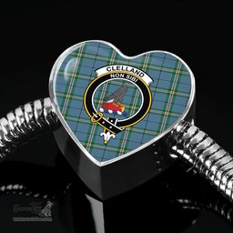 Scottish Clelland Clan Tartan Bracelet - Heart Shape Pendant Scottish Plaid Tartan Plaid