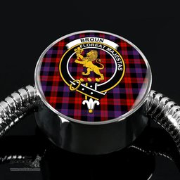 Scottish Broun Modern Clan Tartan Bracelet - Round Shape Pendant Scottish Plaid Tartan Plaid