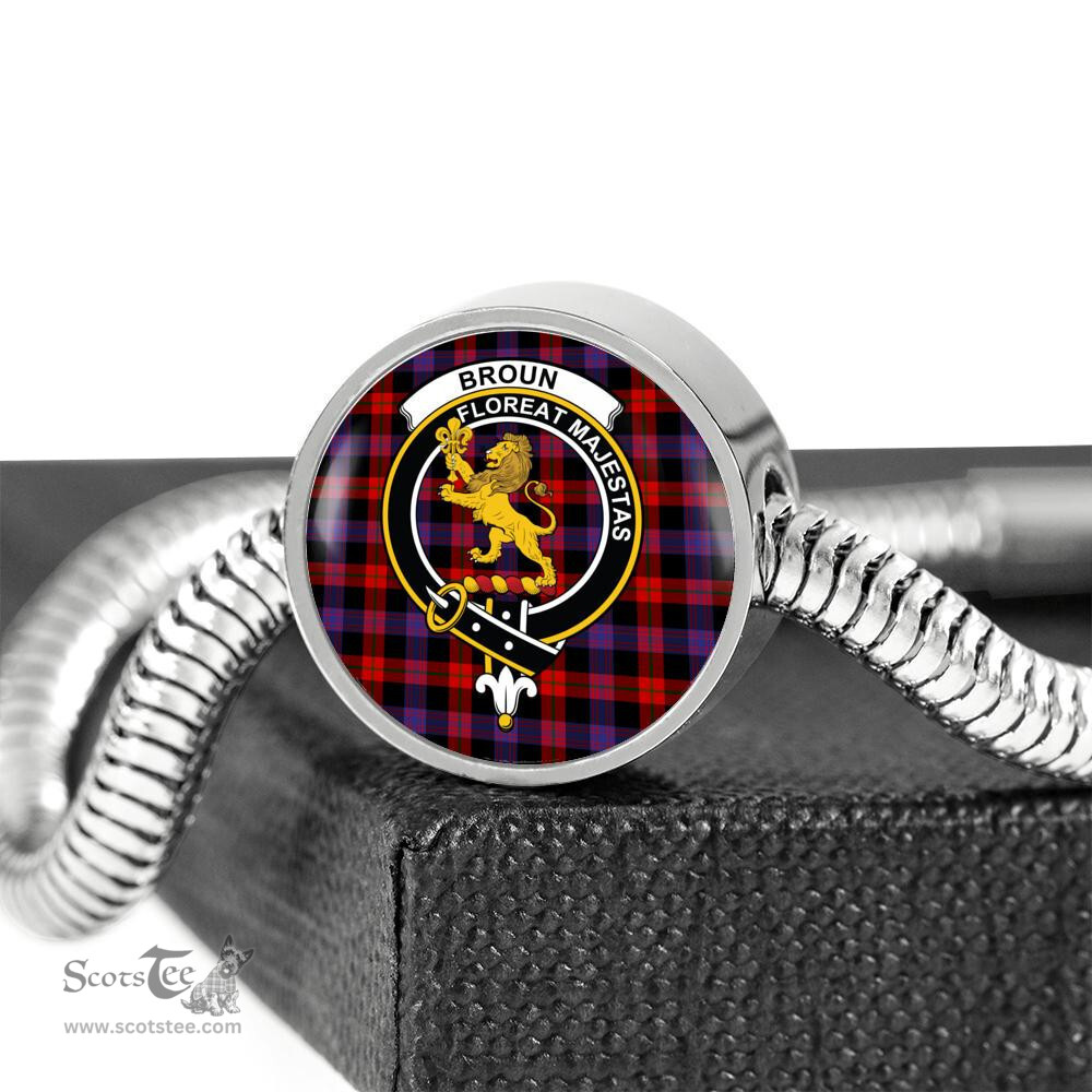 Scottish Broun Modern Clan Tartan Bracelet - Round Shape Pendant Scottish Plaid Tartan Plaid