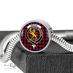 Scottish Broun Modern Clan Tartan Bracelet - Round Shape Pendant Scottish Plaid Tartan Plaid