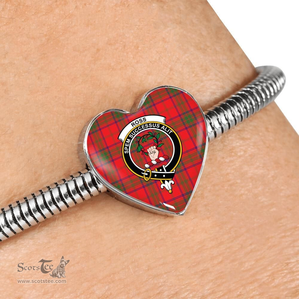 Scottish Ross Modern Clan Tartan Bracelet - Heart Shape Pendant Scottish Plaid Tartan Plaid