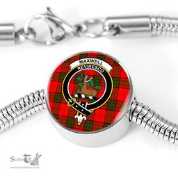 Scottish Maxwell Modern Clan Tartan Bracelet - Round Shape Pendant Scottish Plaid Tartan Plaid