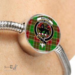 Scottish Baxter Modern Clan Tartan Bracelet - Round Shape Pendant Scottish Plaid Tartan Plaid