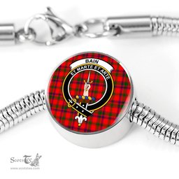 Scottish Bain Clan Tartan Bracelet - Round Shape Pendant Scottish Plaid Tartan Plaid