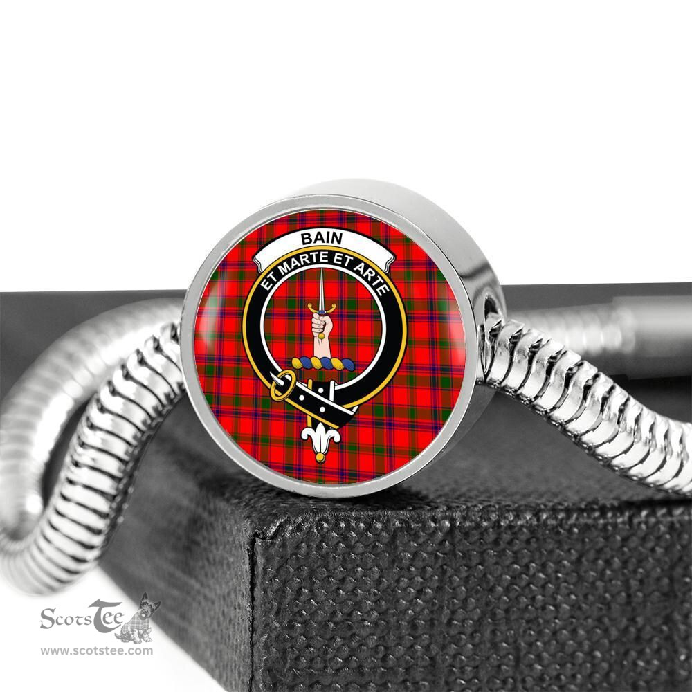 Scottish Bain Clan Tartan Bracelet - Round Shape Pendant Scottish Plaid Tartan Plaid