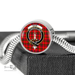 Scottish Bain Clan Tartan Bracelet - Round Shape Pendant Scottish Plaid Tartan Plaid