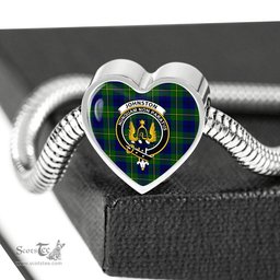 Scottish Johnstone Clan Tartan Bracelet - Heart Shape Pendant Scottish Plaid Tartan Plaid