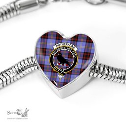 Scottish Rutherford Clan Tartan Bracelet - Heart Shape Pendant Scottish Plaid Tartan Plaid
