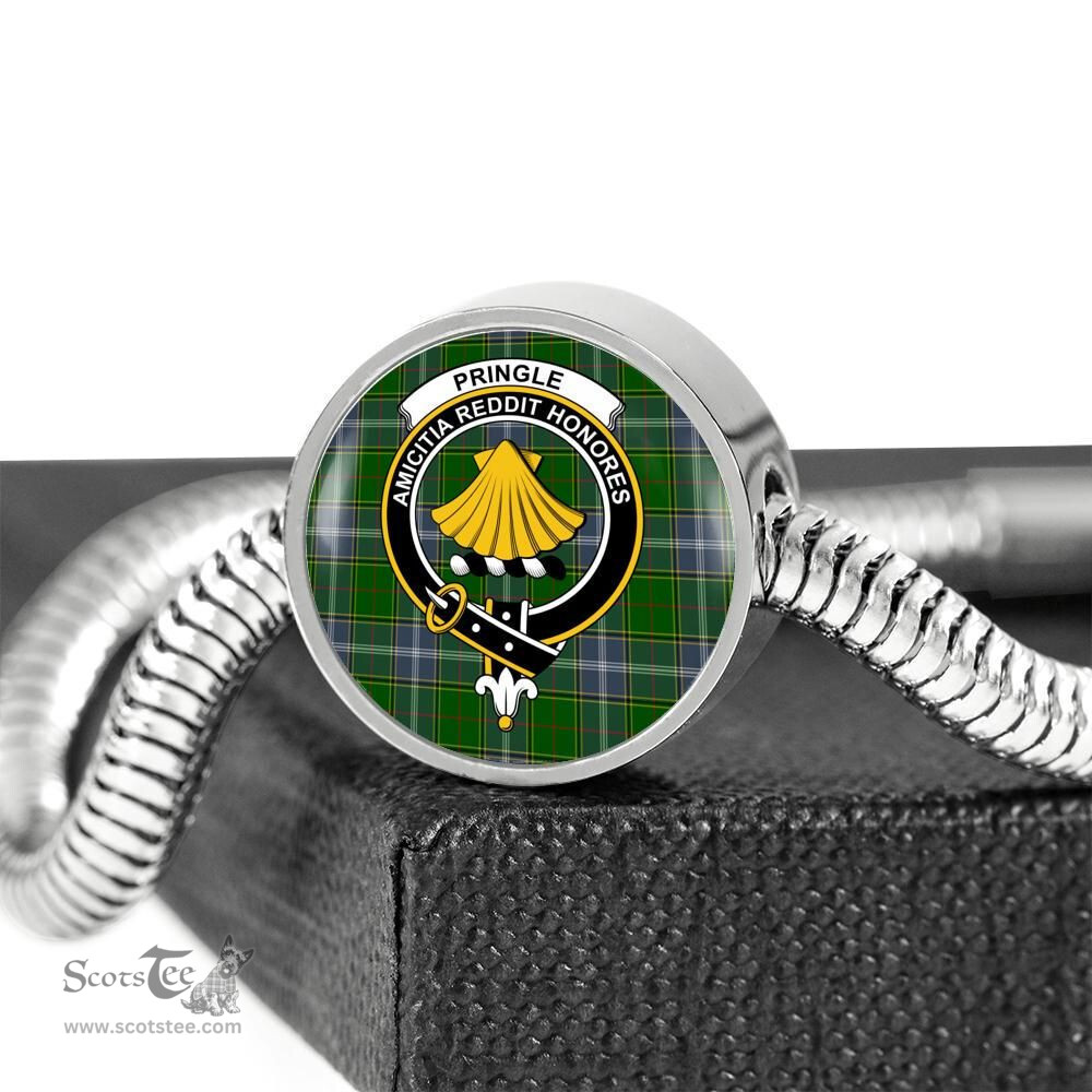 Scottish Pringle Clan Tartan Bracelet - Round Shape Pendant Scottish Plaid Tartan Plaid