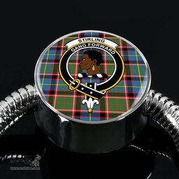 Scottish Stirling (Of Keir) Clan Tartan Bracelet - Round Shape Pendant Scottish Plaid Tartan Plaid