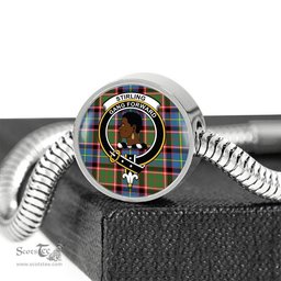 Scottish Stirling (Of Keir) Clan Tartan Bracelet - Round Shape Pendant Scottish Plaid Tartan Plaid