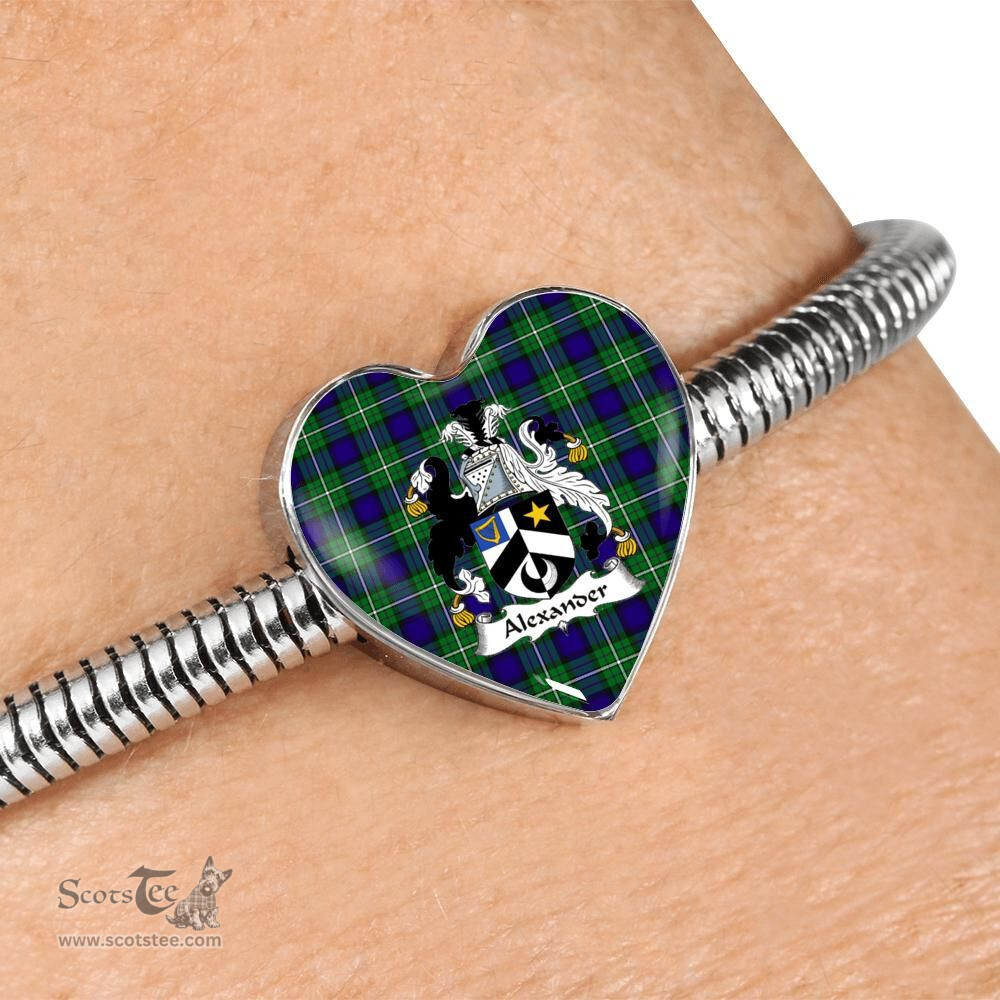 Scottish Alexander Clan Tartan Bracelet - Heart Shape Pendant Scottish Plaid Tartan Plaid
