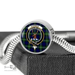 Scottish Forbes Modern Clan Tartan Bracelet - Round Shape Pendant Scottish Plaid Tartan Plaid